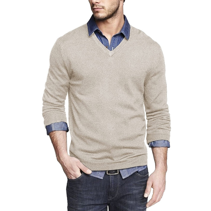 Solid Colored Casual V Design Long Sleeves Pullover