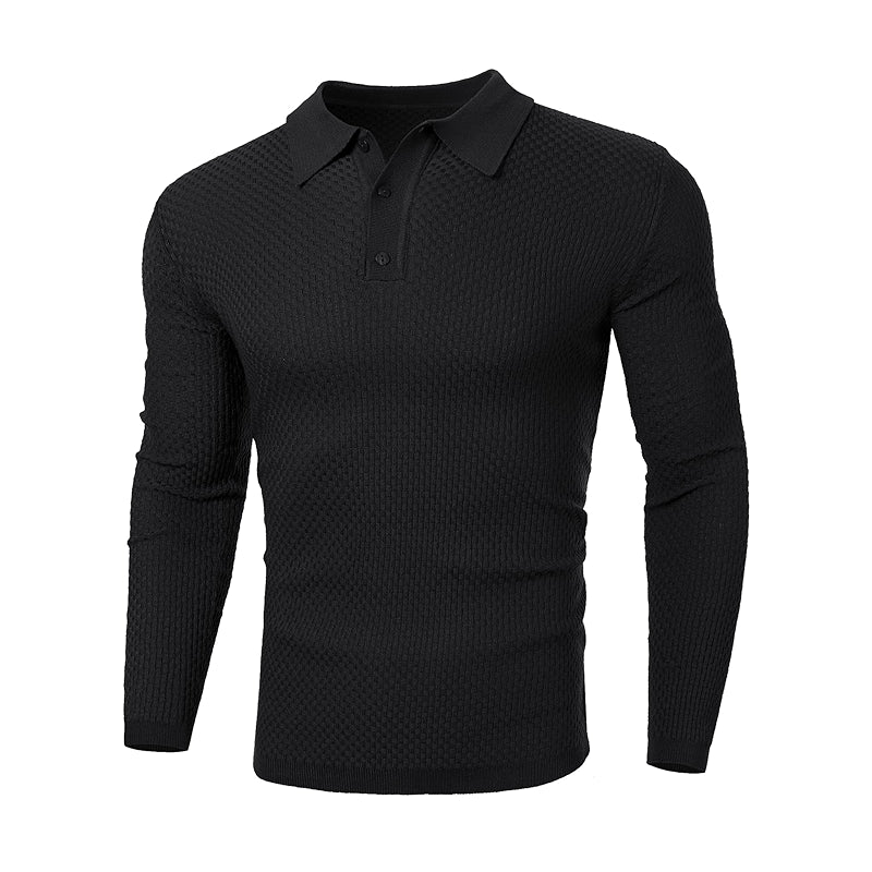 Long Sleeve Knit Polo Shirt Muscle Fit V Neck Lightweight Sweater