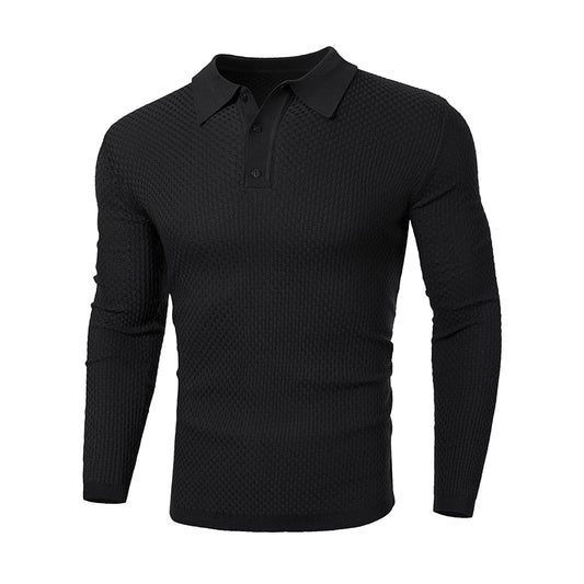 Long Sleeve Knit Polo Shirt Muscle Fit V Neck Lightweight Sweater