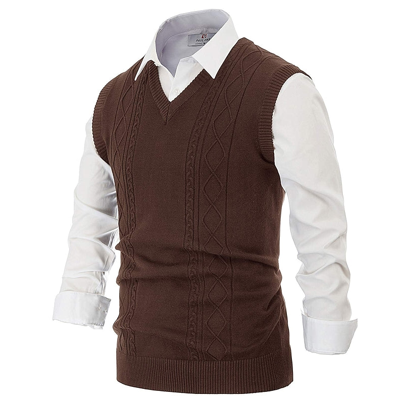 V Neck Sweater Vest Cable Knitted Pullover