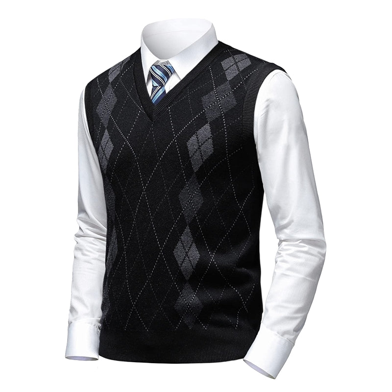 Argyle Sweater Vest Classic V Neck Sleeveless Pullover Knitwear