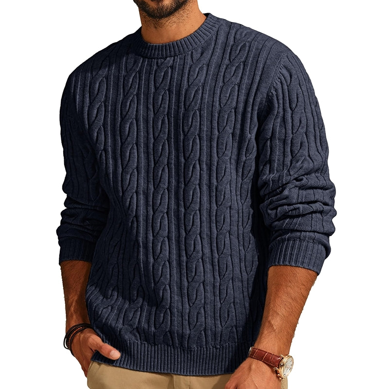 Cable Knit Crewneck Pullover Sweater Casual Twist Texture