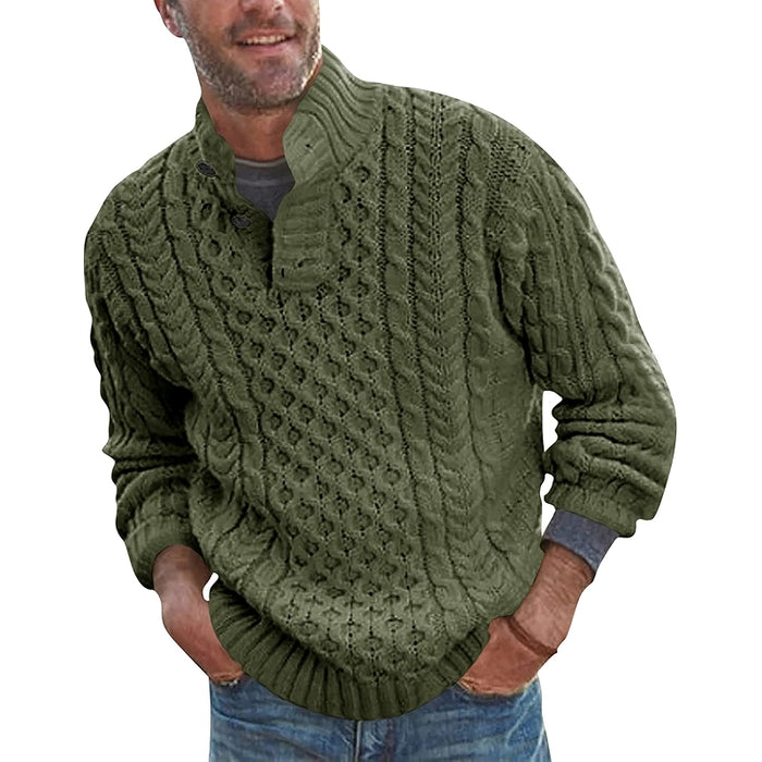 Stand Collar Pullover Sweater Cable Knit Chunky Design