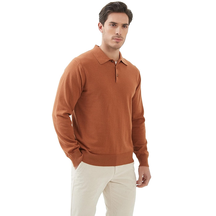 Kallspin Cotton Knit Polo Sweater Classic Casual Long Sleeve