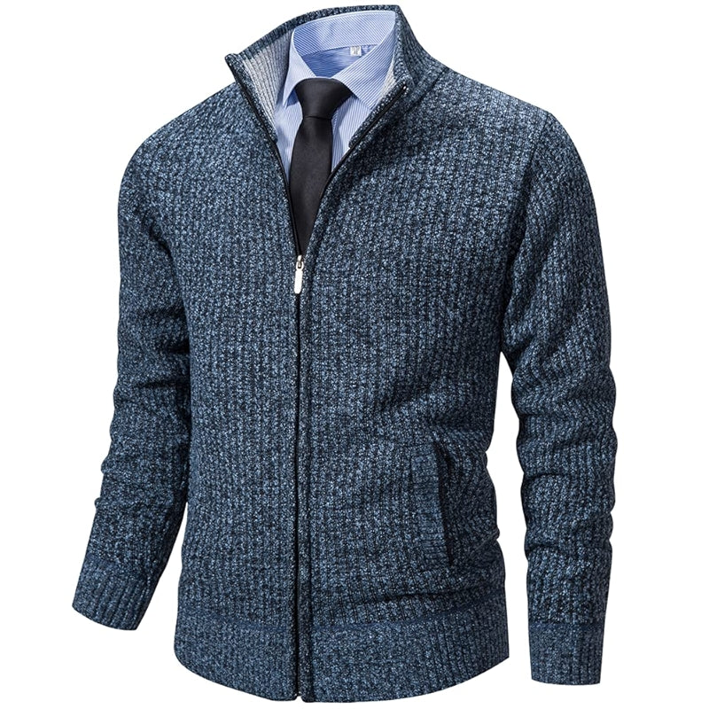 Cardigan With Zipper Closure And Knitted Design