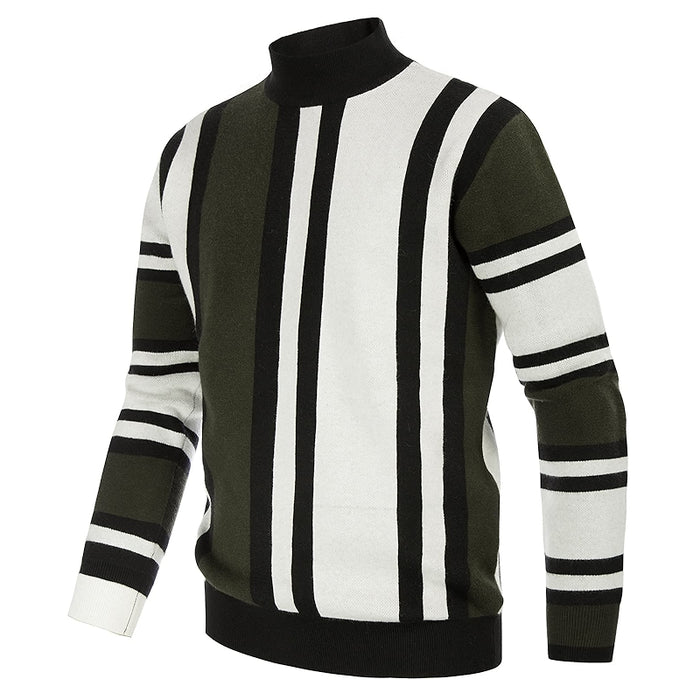 Vintage Stripes Pullover Stand Collar Mockneck Jumper Sweater