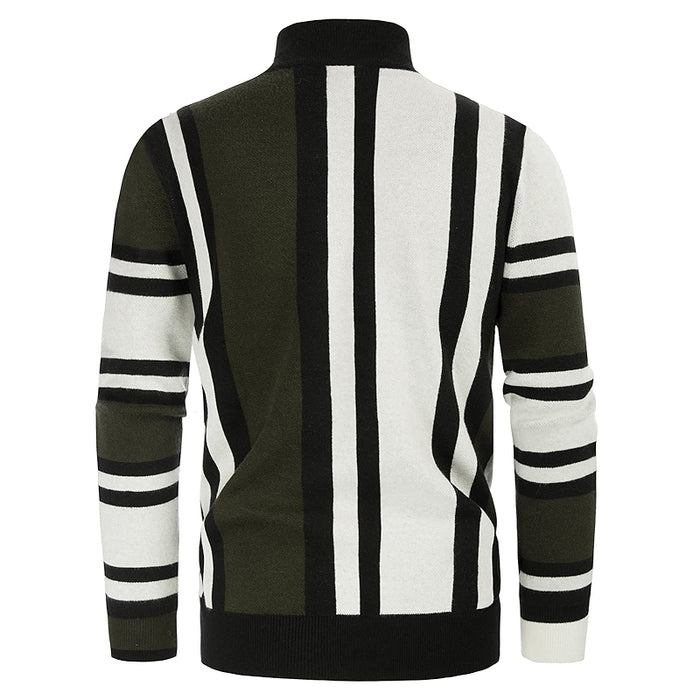 Vintage Stripes Pullover Stand Collar Mockneck Jumper Sweater