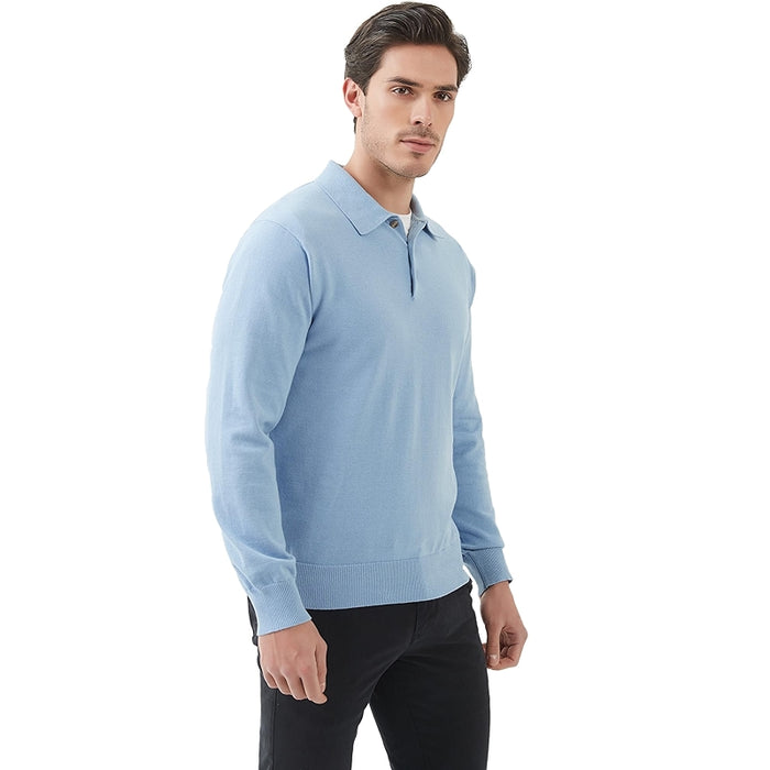 Kallspin Cotton Knit Polo Sweater Classic Casual Long Sleeve