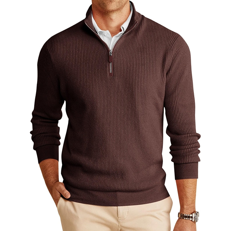 Quarter Zip Pullover Sweater Casual Mock Neck Ribbed