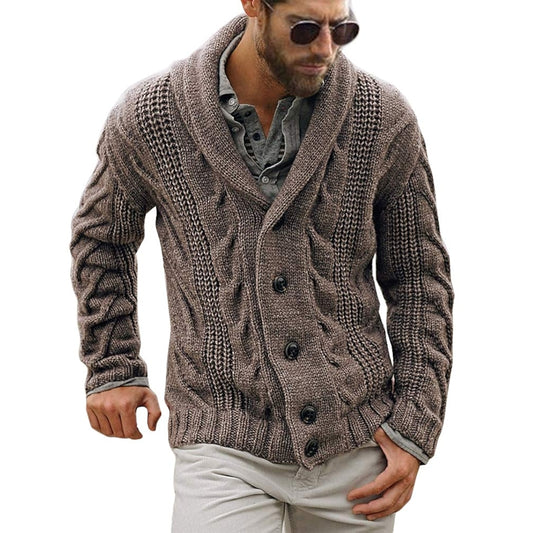 Cable Knit Cardigan Sweater Shawl Collar Loose Fit Long Sleeve