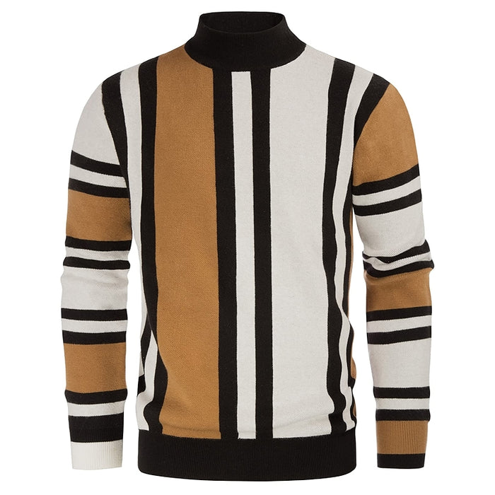 Vintage Stripes Pullover Stand Collar Mockneck Jumper Sweater