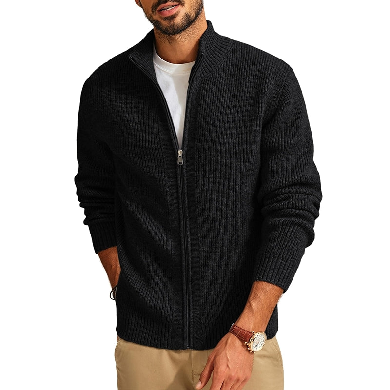 Full Zip Cardigan Sweater Casual Ribbed Knitted Sweater