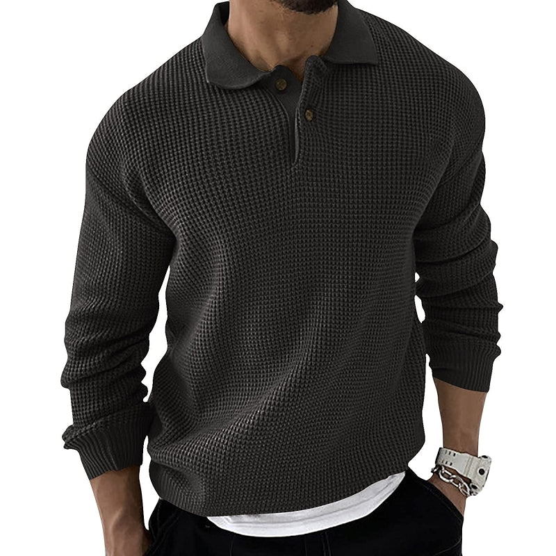 Long Sleeve Polo Sweater Casual Quarter Button Up Lapel Collar