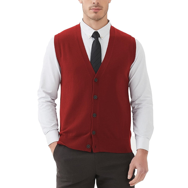 Kallspin Sweater Vest Wool Blend V Neck Button Sleeveless Cardigan