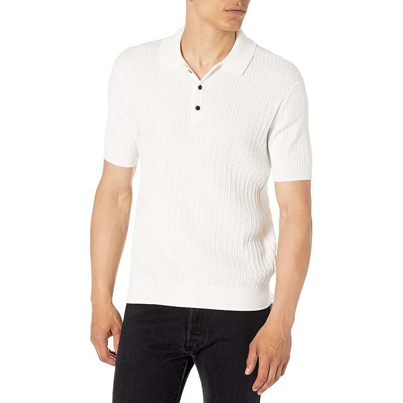 Short Sleeve Cable Polo Sweater