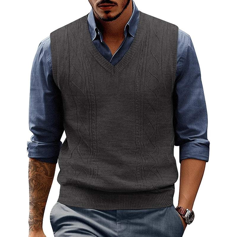 V Neck Sweater Vest Cable Knitted Pullover