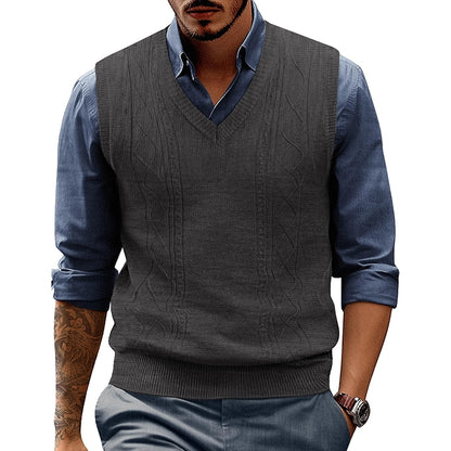 V Neck Sweater Vest Cable Knitted Pullover