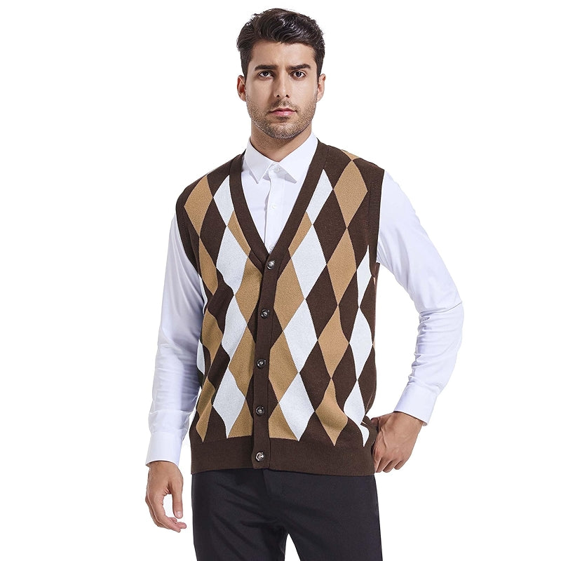 Argyle Sweater Vest V Neck Sleeveless Knitwear