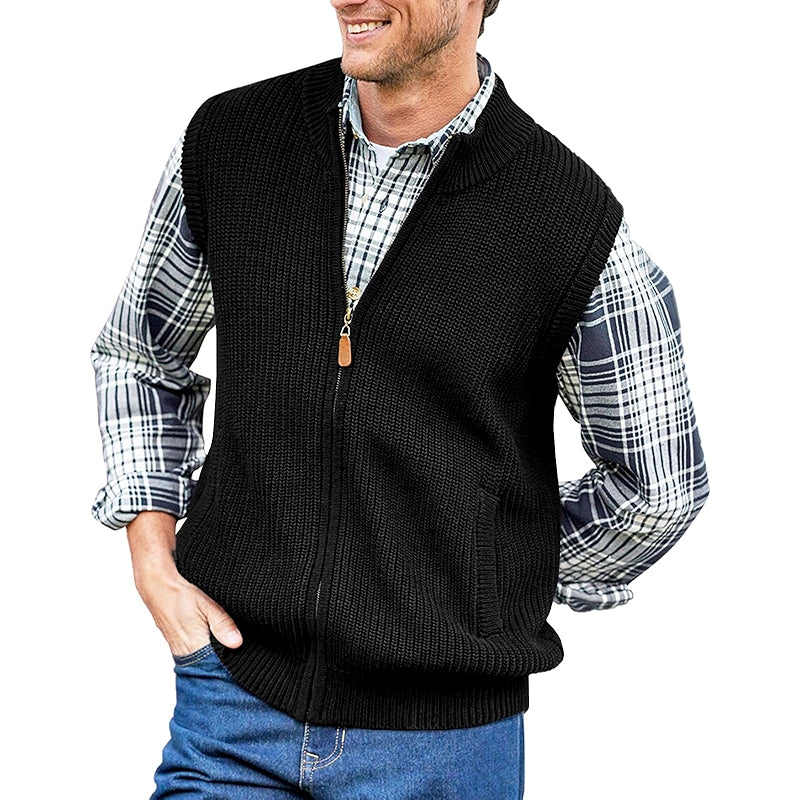 Full Zip Up Sweater Vest Knitted Cardigan Casual Outerwear