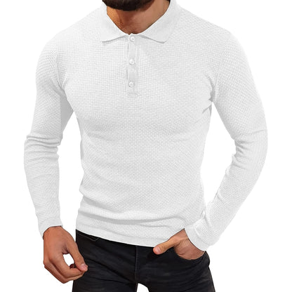 Long Sleeve Knit Polo Shirt Muscle Fit V Neck Lightweight Sweater