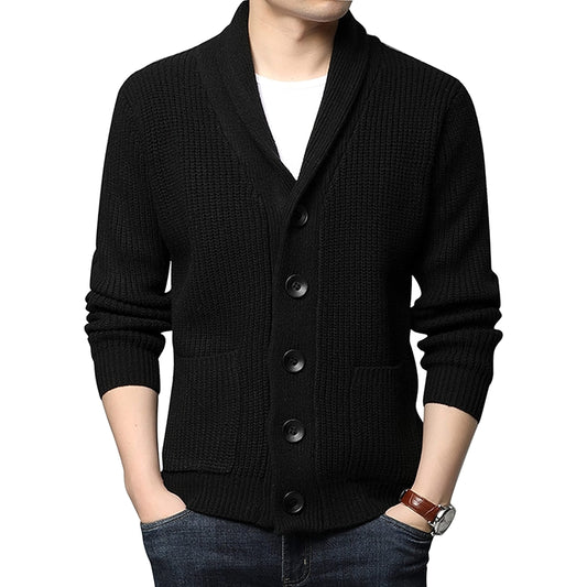 Shawl Collar Knit Cardigan With Button Up Front