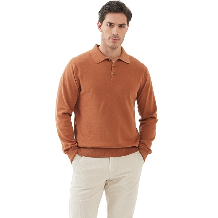 Kallspin Cotton Knit Polo Sweater Classic Casual Long Sleeve
