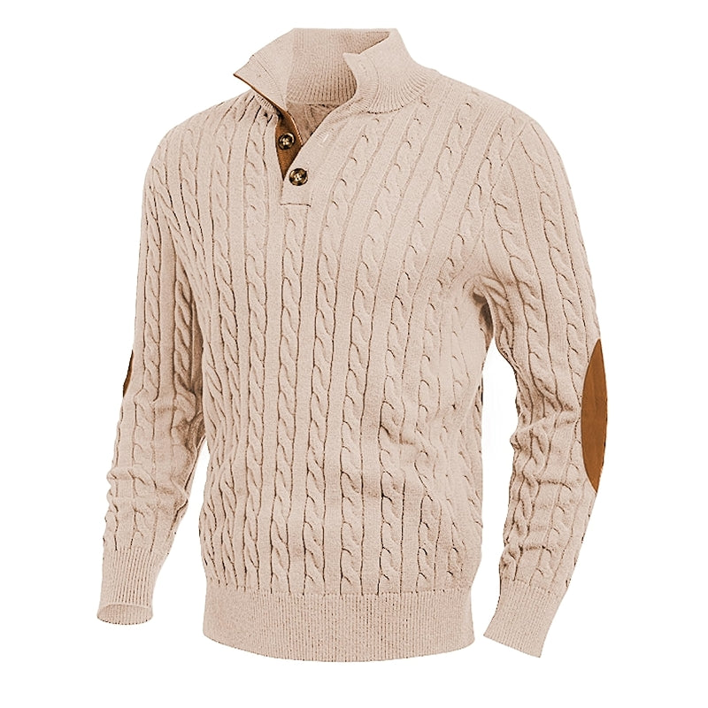 Cable Knit Pullover Sweater Casual Long Sleeve Stand Collar