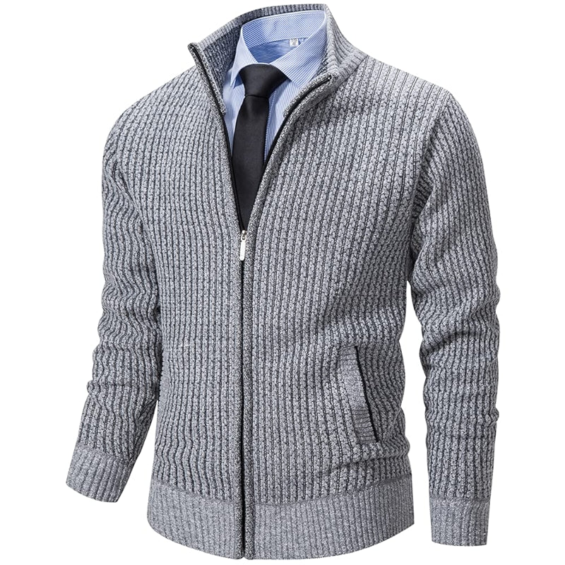 Cardigan With Zipper Closure And Knitted Design