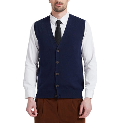 Kallspin Sweater Vest Wool Blend V Neck Button Sleeveless Cardigan