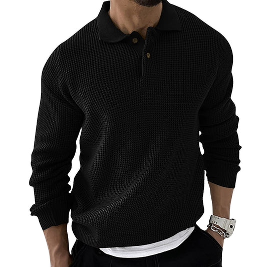 Long Sleeve Polo Sweater Casual Quarter Button Up Lapel Collar Tops