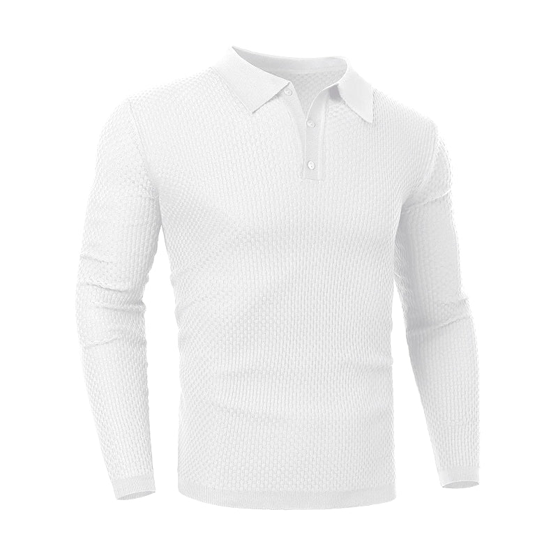 Long Sleeve Knit Polo Shirt Muscle Fit V Neck Lightweight Sweater