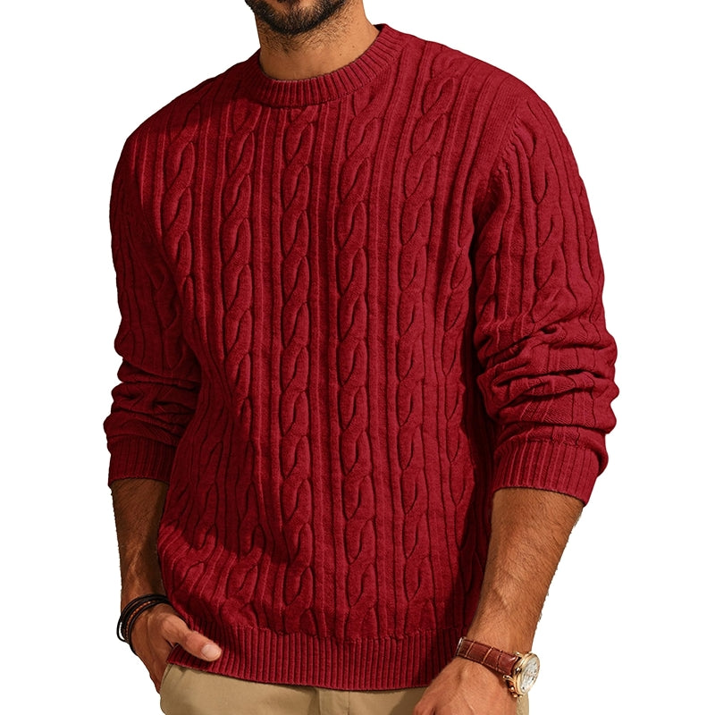 Cable Knit Crewneck Pullover Sweater Casual Twist Texture