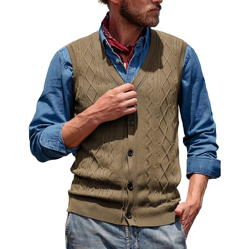 Cable Knit Sweater Vest Button Down Jersey Knit