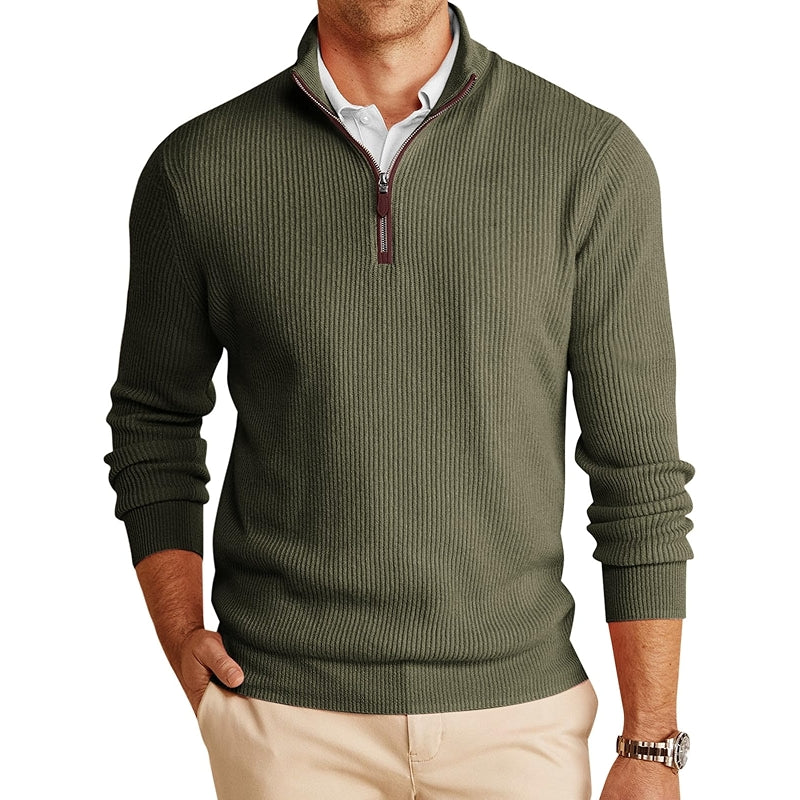 Quarter Zip Pullover Sweater Casual Mock Neck Ribbed