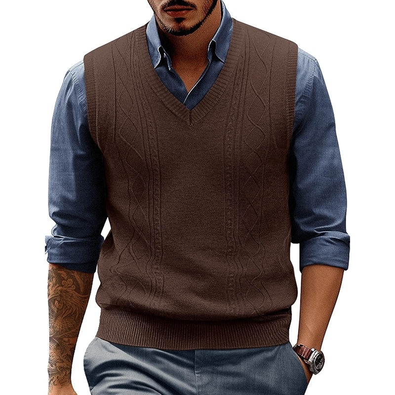 V Neck Sweater Vest Cable Knitted Pullover