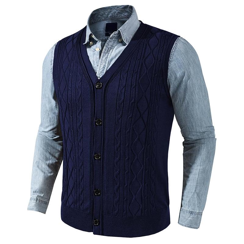 Cable Knit Sweater Vest Button Down Jersey Knit