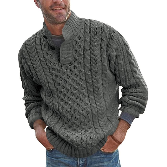 Stand Collar Pullover Sweater Cable Knit Chunky Design