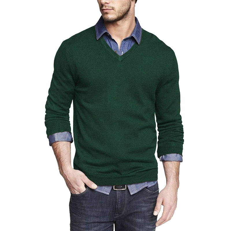 Solid Colored Casual V Design Long Sleeves Pullover