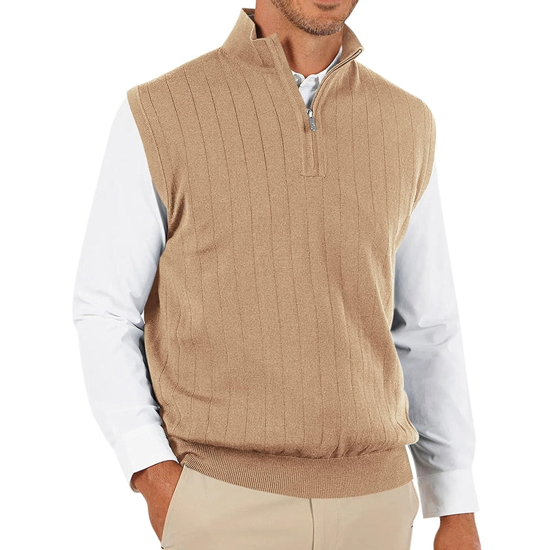 Quarter Zip Sweater Vest Stand Collar Sleeveless Pullover