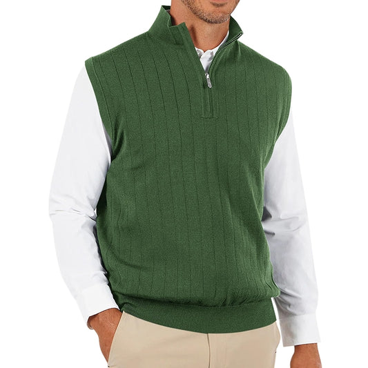 Quarter Zip Sweater Vest Stand Collar Sleeveless Pullover