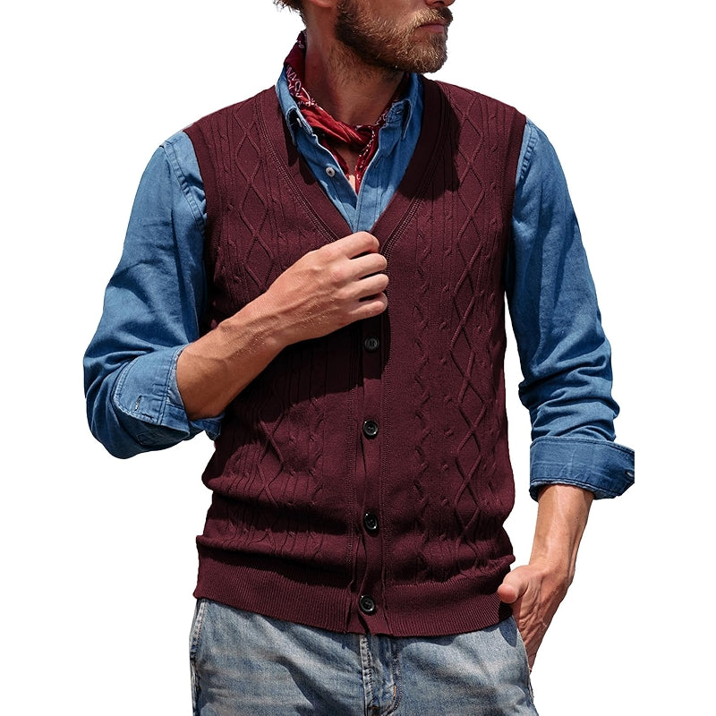 Cable Knit Sweater Vest Button Down Jersey Knit