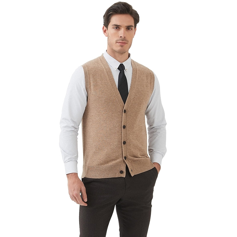 Kallspin Sweater Vest Wool Blend V Neck Button Sleeveless Cardigan