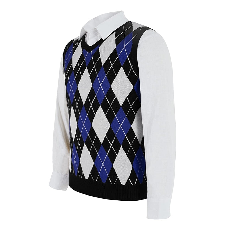 Argyle Sweater Vest Sleeveless V Neck Knit Pullover