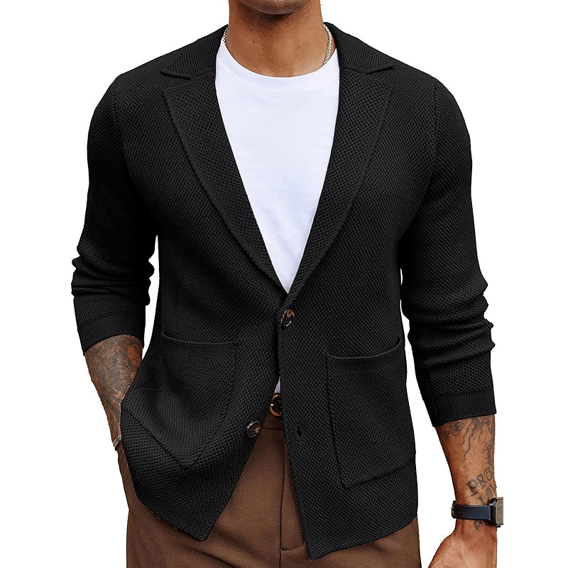 Textured Notch Collar Cardigan With Pockets