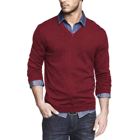 Casual V Neck Sweater Ribbed Knit Slim Fit Long Sleeve Pullover