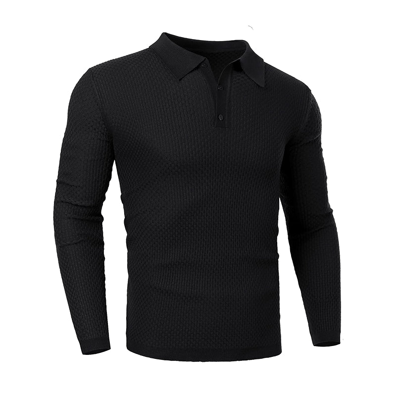 Long Sleeve Knit Polo Shirt Muscle Fit V Neck Lightweight Sweater