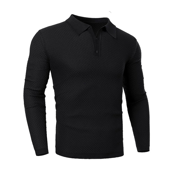 Long Sleeve Knit Polo Shirt Muscle Fit V Neck Lightweight Sweater
