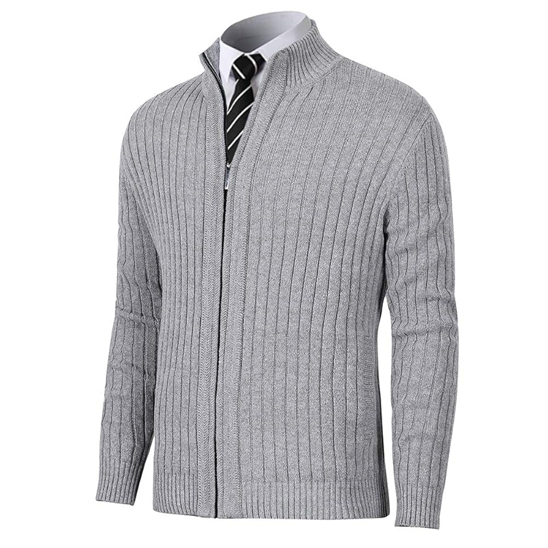 Cardigan Sweater Full Zip Up Stand Collar Slim Fit Casual Knitted