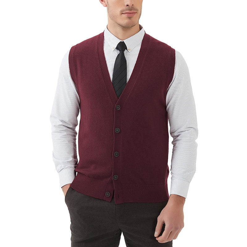 Kallspin Sweater Vest Wool Blend V Neck Button Sleeveless Cardigan