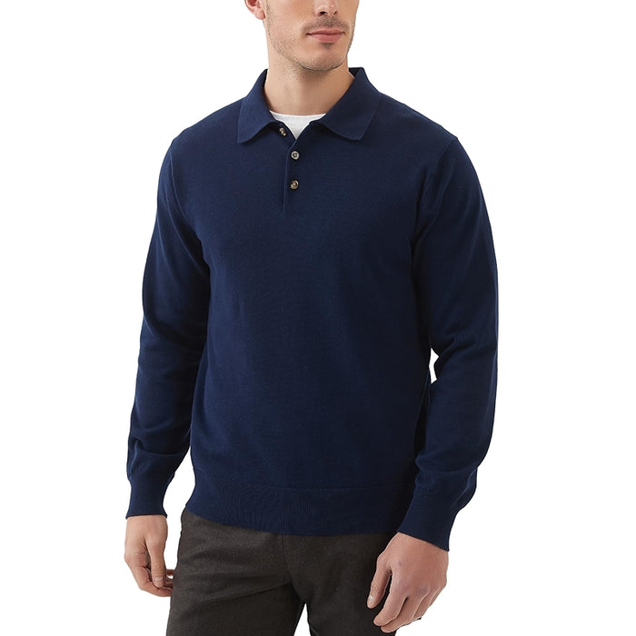 Kallspin Cotton Knit Polo Sweater Classic Casual Long Sleeve